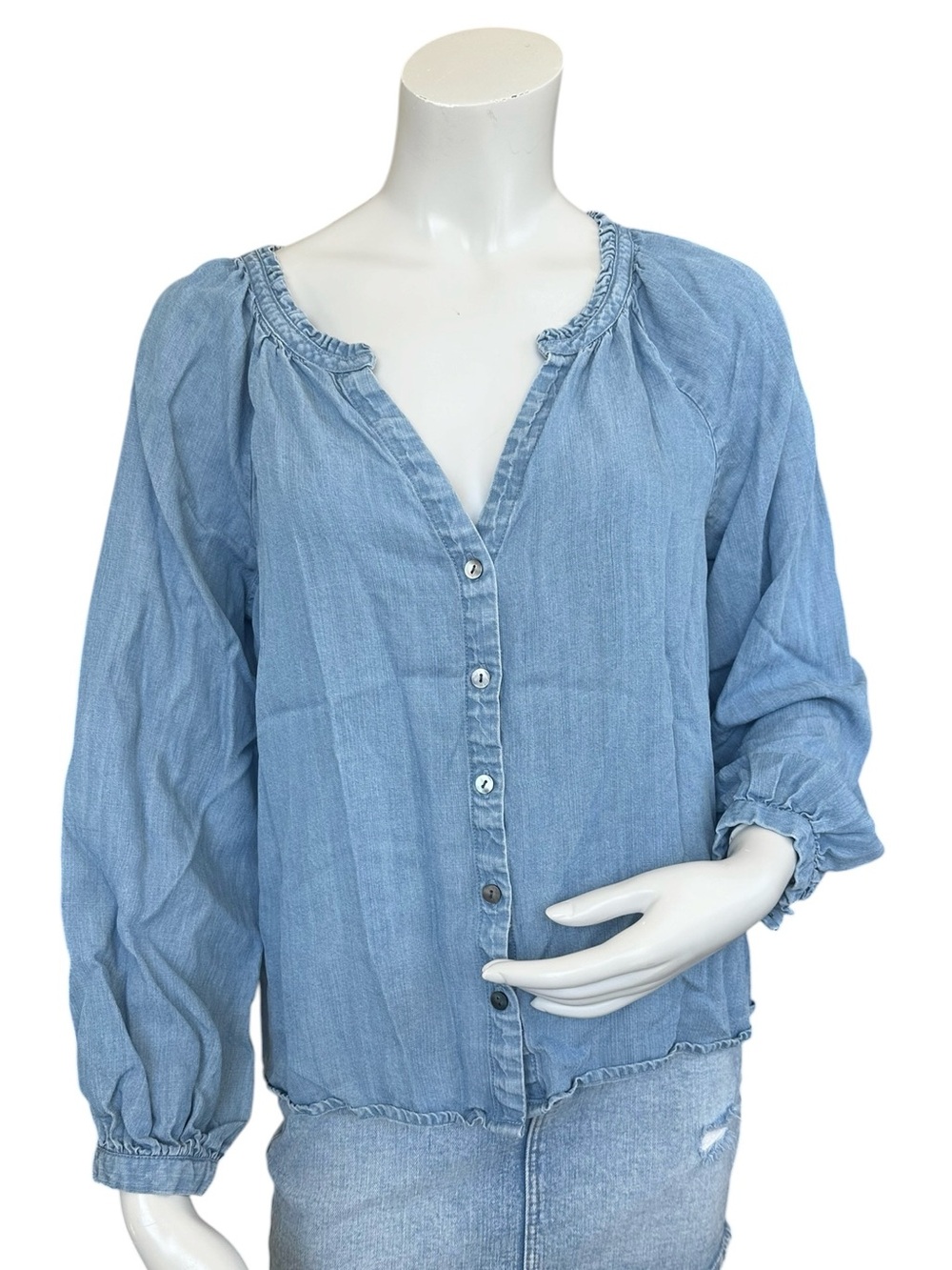 Marine Layer Oversized Light Blue Chambray Button Down Blouse Size Small